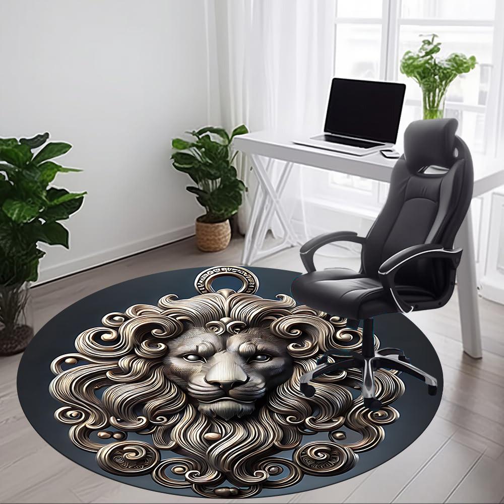1pc Lion Head Ornament Chair Carpet for Office, Non Slip, Soft and Durable Office Rug