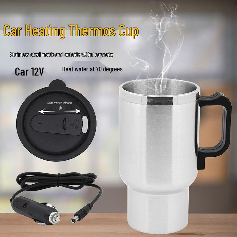 12V Double-Layer Stainless Steel Car Heating Cup, 450ml Capacity