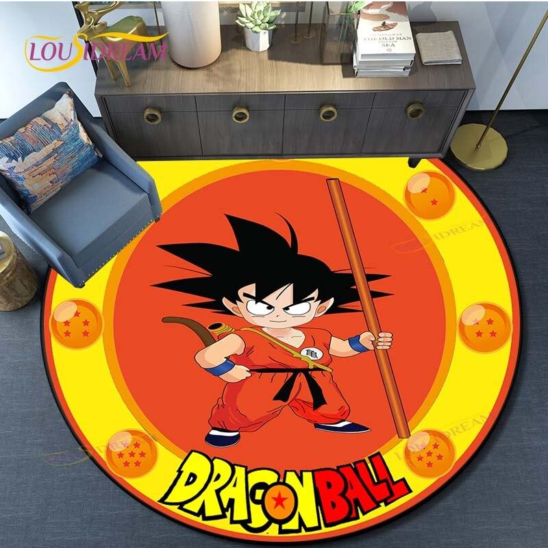 Dragon Ball Goku Pattern Round Carpet for Living Room Rugs Bedroom Mat Kitchen Carpet Doormat Non-Slip Children Flannel Carpet