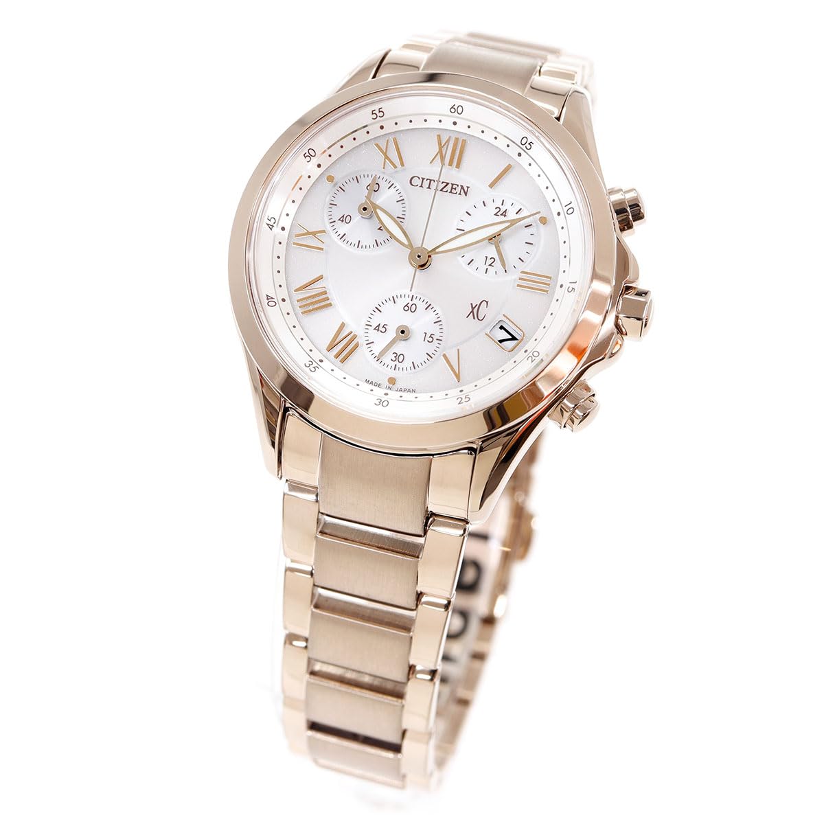 

Citizen XC Chronograph Cherry Blossom White Pink Date Second Made in Watch, Waterproof, Solar-Powered Eco-Drive, Color, White, Gold, Gold, Business,