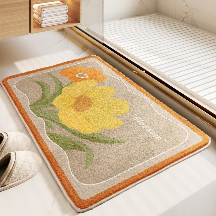 VIKAMA Ins Fresh Flowers Bathroom Carpet Bathroom Floor Mats Toilet Doorway Bedroom Non-Slip Bedside Footrest Home Decoration