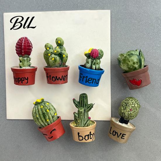 Potted Plant Magnet Cartoon Cactus Fridge Resin 3D Mini Magnetic Home Decor Plants Refrigerator Kitchen Office Decoration