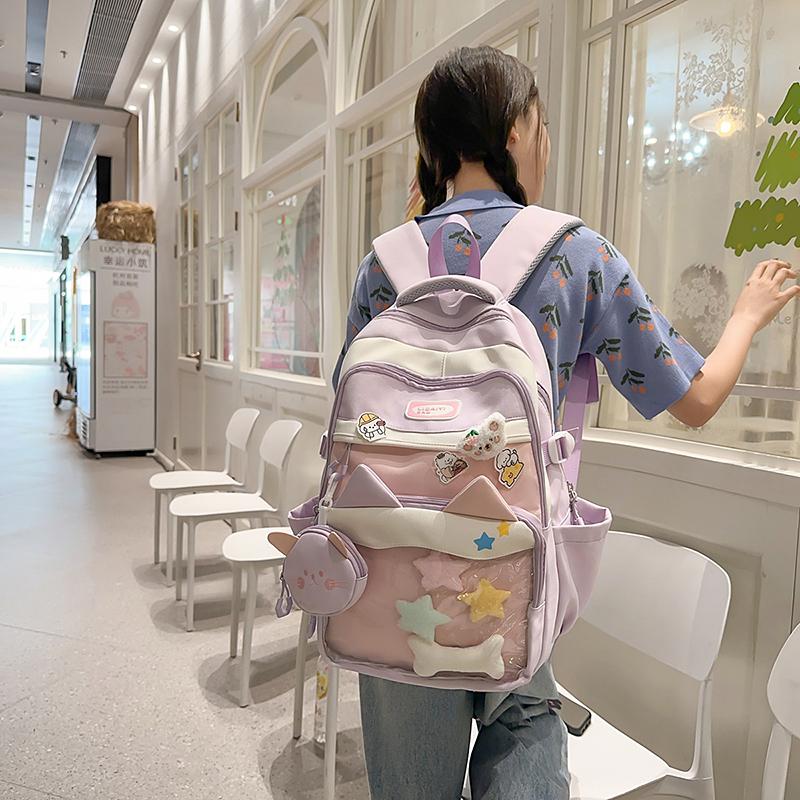 Large Capacity Junior Senior High School Schoolbag Women's Cartoon Color Contrast Backpack