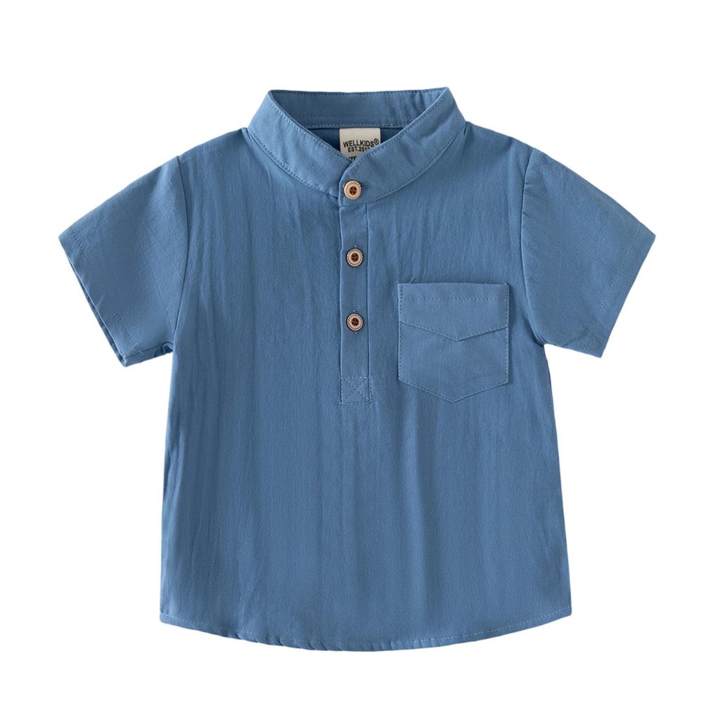 Men's Short Sleeve Cotton Shirt Mandarin Collar Casual Soft Wicking Breathable for Everyday Wear