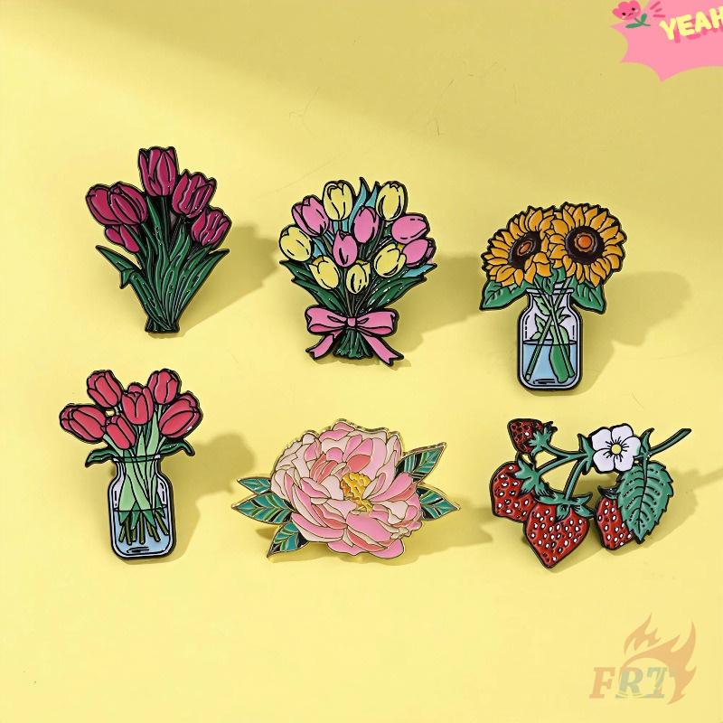 6Pcs/Set Beautiful Flowers. Bouquets Series 01 Brooches - Doodle Enamel Backpack Button Pins Badges