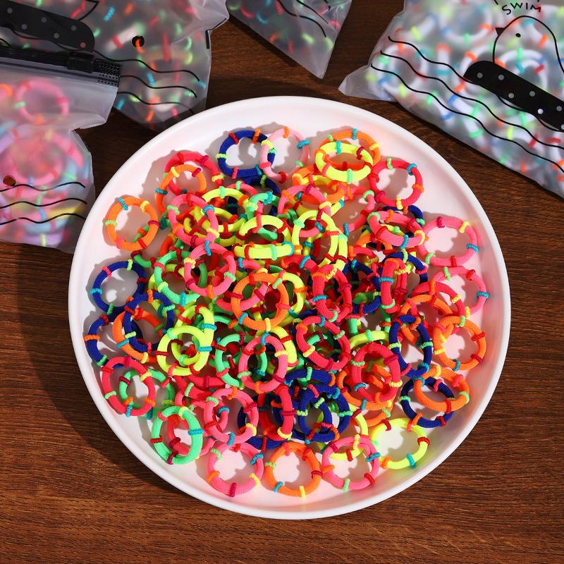 100Pcs Girls Hair Ties Bulk Colorful Soft Nylon Scrunchies Stretchy No Damage Hair Bands for Kids Daily Hair Styling