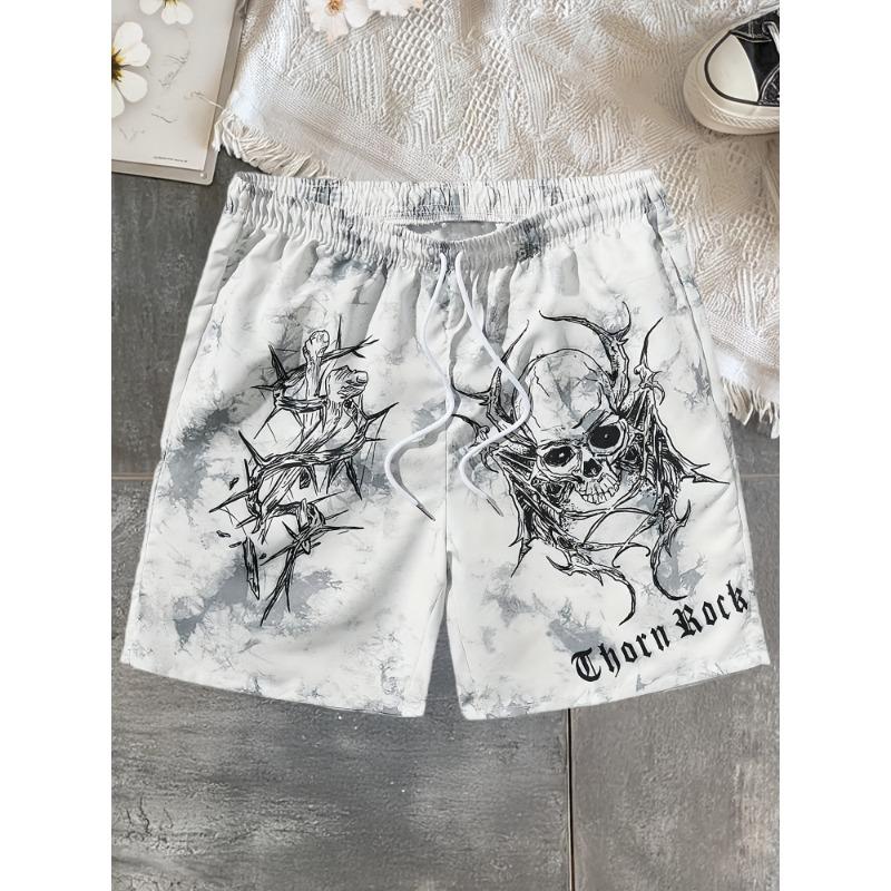 Men s fashionable printed beach shorts, skull pattern 3D printing M