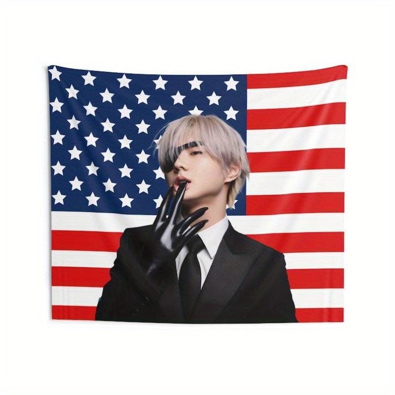 1Pc Jungwon Black Gloves American Tapestry ENHA Concert Banner World Tour Decor with Patriotic Stars for Fans 74x94cm(29x37in)