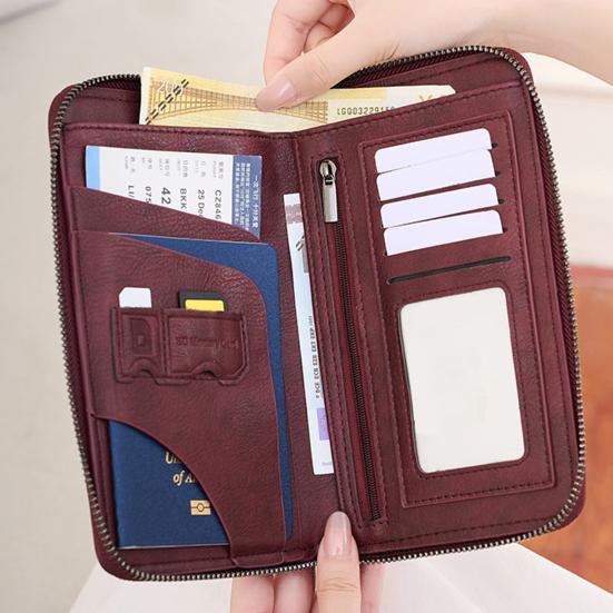 RFID Blocking Wallet with Zipper Travel Document Holder Passports Organizer Card Holder with Wrist Strap for Men Women Family Vacation Use
