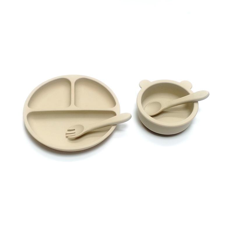 Non-Toxic 4Pcs Auxiliary Silicone Tableware Sets Children Eating Suction Cup Bowl Baby Spoon Dinner Plate Kindergarten Set