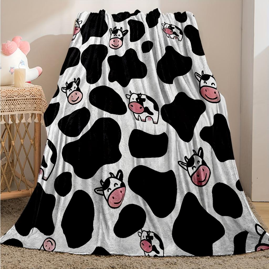 Black Cow Print Throw Blanket, Cow Sofa Blanket, Cozy Skin-Friendly Blanket, Gift for Cow Lovers