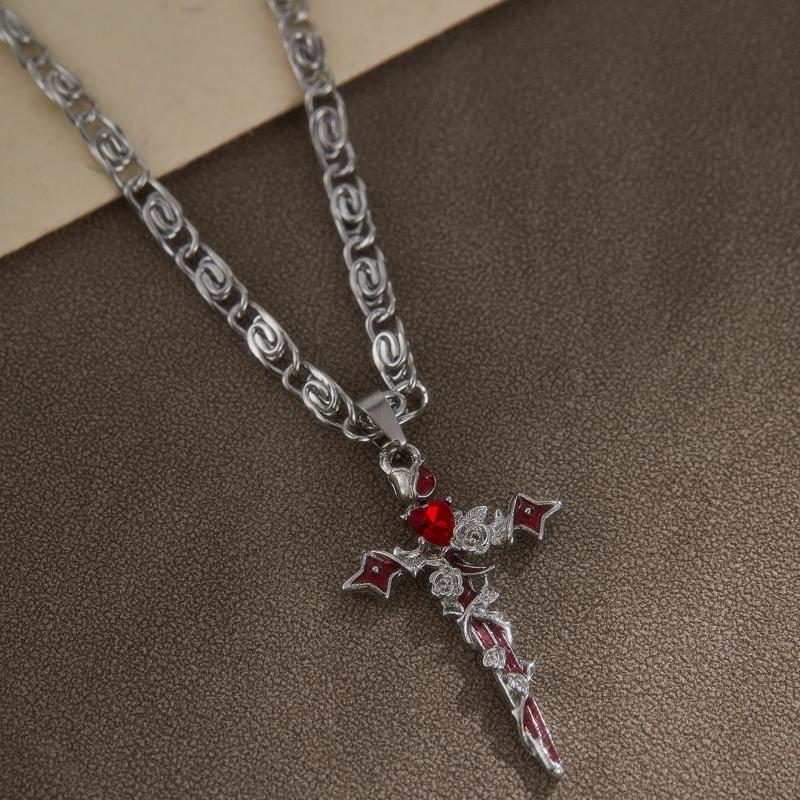 Gothic Personality Punk Thorn Cross Pendant Necklace Women's Hip-hop Fashion Ins Style Sweet Cool Niche Zircon Gift