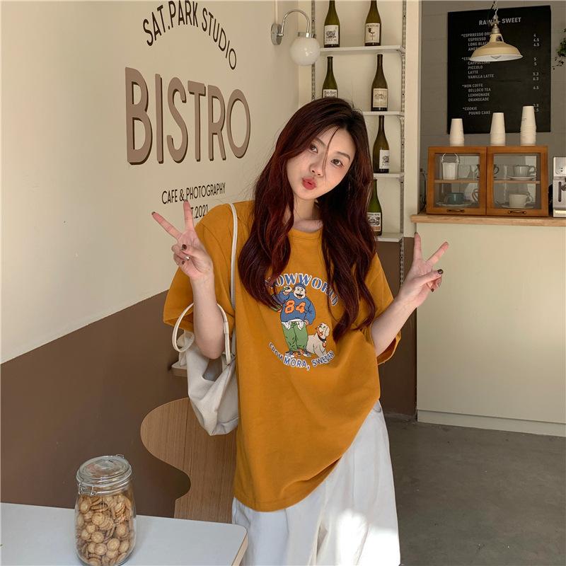 Vintage Funny Cartoon Print Young Girl Short Sleeved T-shirts for Women's Summer Casual Loose T Shirt Harajuku Streetwear Tshirt Y2k Tops