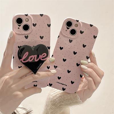 3d Pink Love Heart Holder Stand Soft Cute Phone Case For Iphone 14 13 12 11 Pro Max Letter Back Cover For Iphone 13 Fashion Case