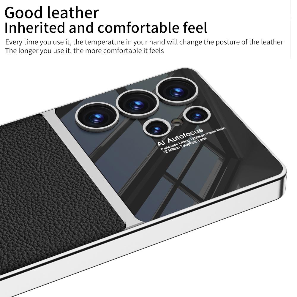 Suitable for Samsung S25 Ultra Electroplated Plain Leather Gentleman Mobile Phone Case with Leather Fashion Simple Style Protection Case