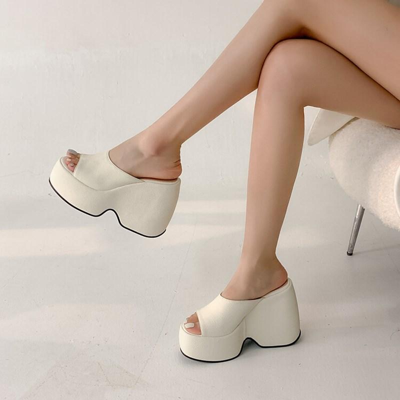 

Женские тапочки на высоком каблуке, летняя мода, новый супер высокий каблук, платформа, западный стиль, модель для подиума, женская обувь