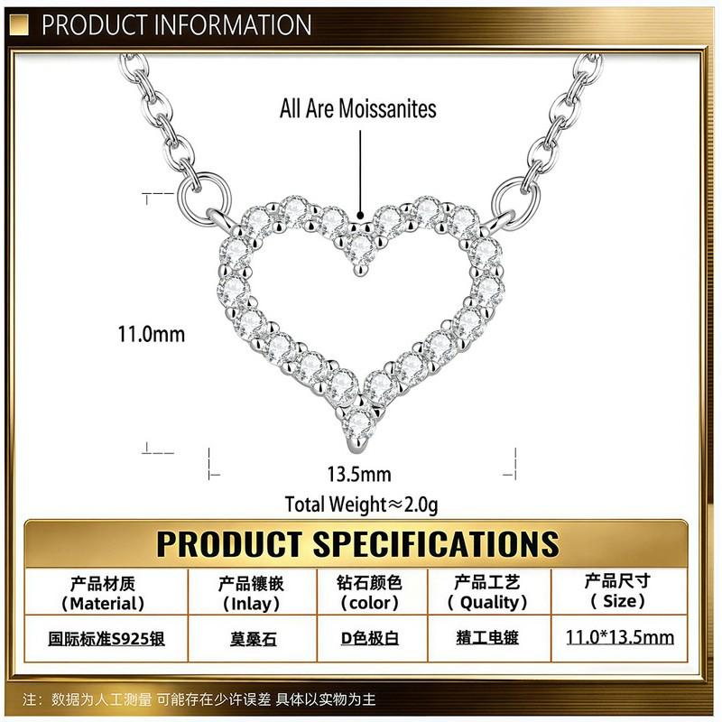 Sterling Heart Pendant Necklace With D-Color Moissanite Minimalist Locket Chain Women Choker Necklace