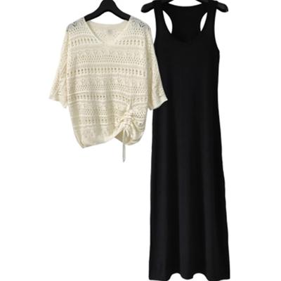 Village Black Dress Set with Cutout Knit Loose Perfect for Night 1182SR White X H&T Women's Detail, Casual, Stylish, Fit, Girls' Out, (2XL, Black)