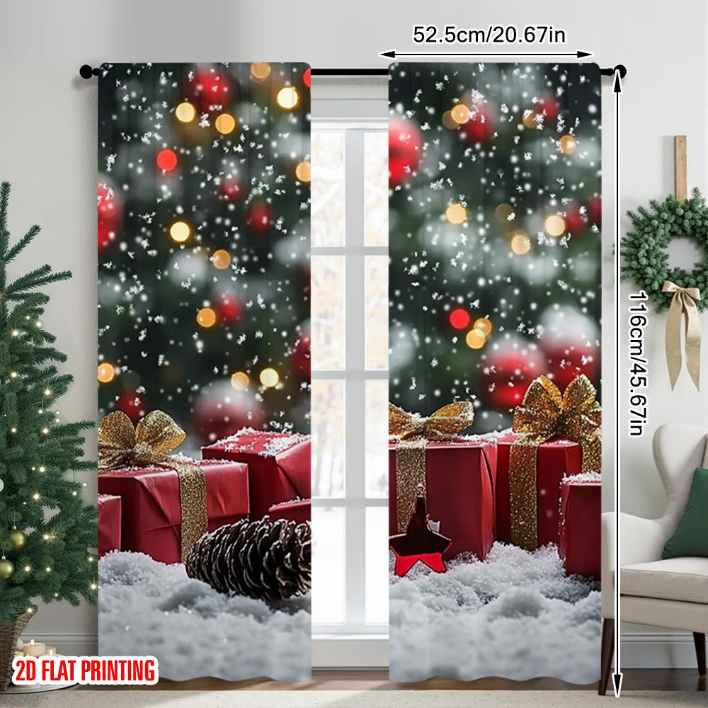 2pcs 2D Flat Printing Christmas Window Curtains Snowflake Tree Gift Versatile 100% Polyester Without Electricity Family Party