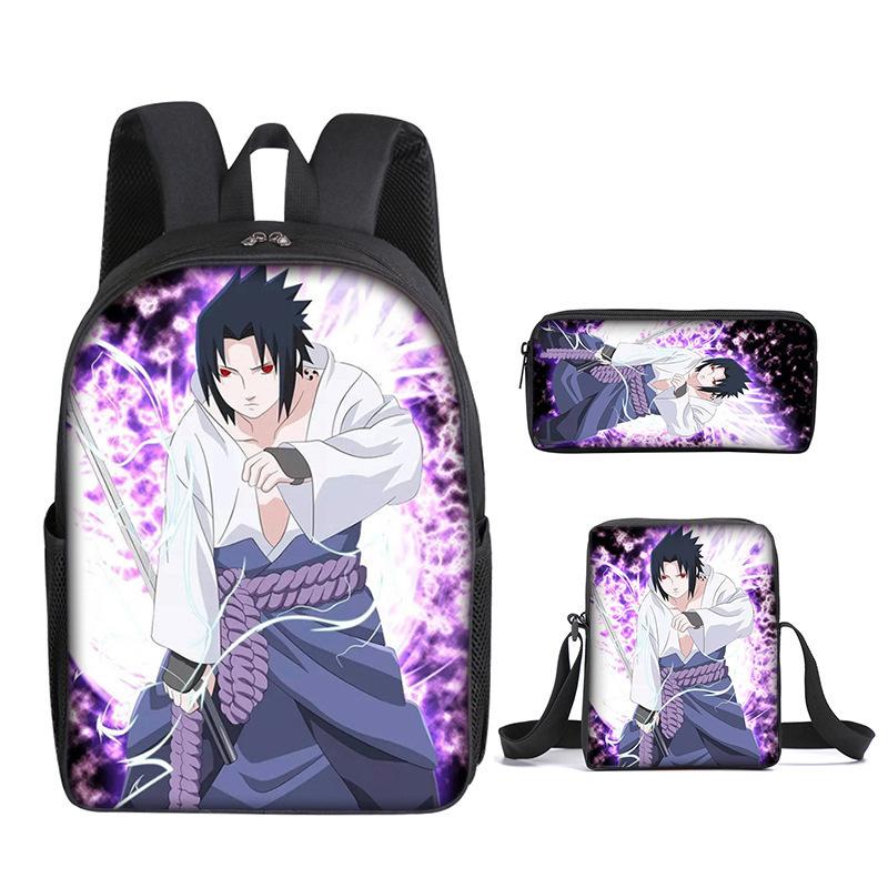 Naruto Naruto Rucksack Dreiteiliges Set, Schulranzen für Grund- und Sekundarschule, Umhängetasche, Messenger Bag, Federmäppchen.