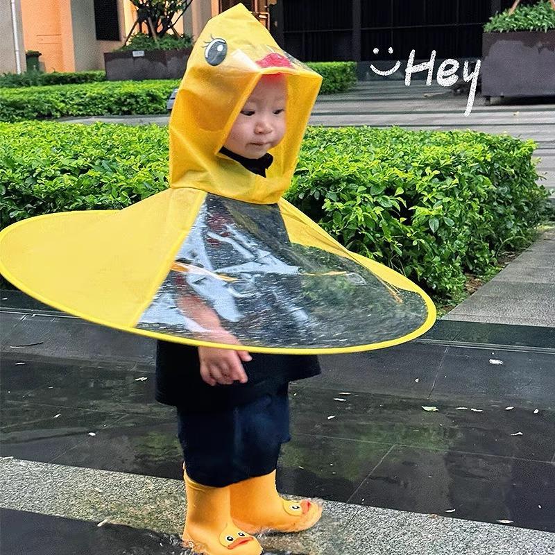 Children's UFO Raincoat, Yellow Duck Cloak Style Umbrella Hat