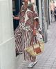 Floral Print Short Sleeve Top and Striped Wide Leg Pants 2-Piece Set
