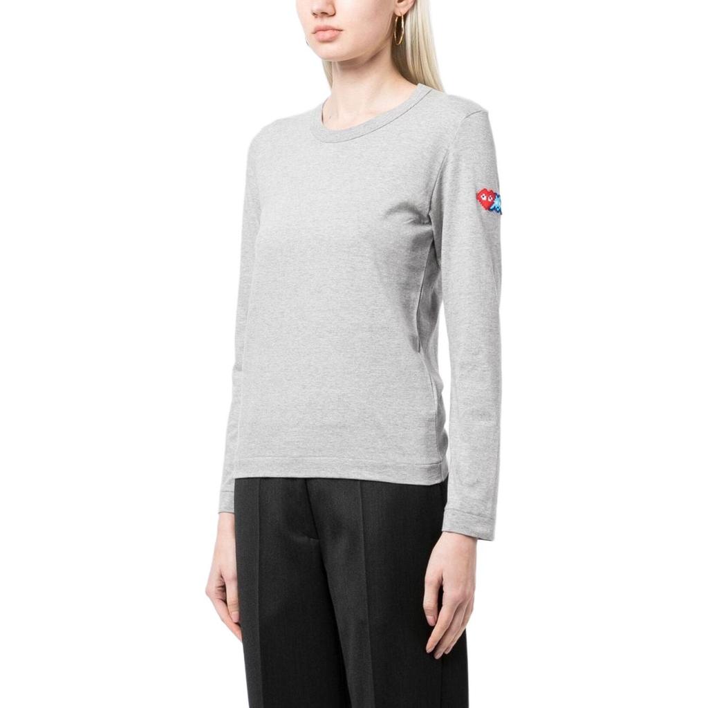 Comme des Garçons PLAY (WMNS) COMME Des GARCONS PLAY SS25 X Invader Double Pixel Heart Long Sleeve T-Shirt 'Gray' Women's AZ-T329-051-2