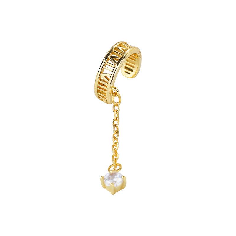 Roman Numeral Hollow Ear Clip Tassel Temperament Without Piercing Gospel Earrings New Style for Women