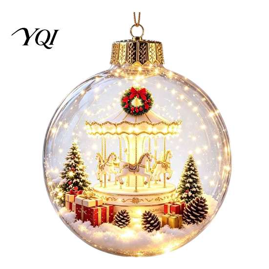 Festive Window Display Ornaments 3D Christmas Animal Faux Crystal Ball Ornament, Lighted Acrylic Hanging Decor Holiday with Hedgehog Penguin