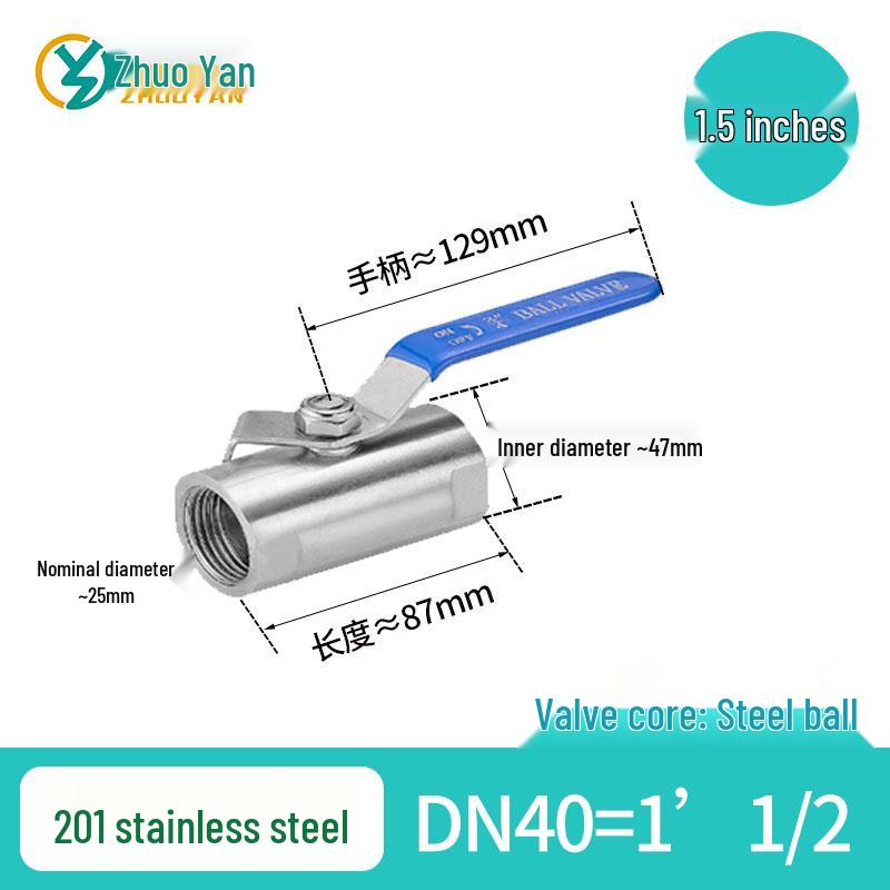 Cantonese Stainless Steel Straight-Through Ball Valve for Noodle Boiling Pot, Inner Threaded Port, High Temperature, DN15.