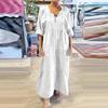 IHUASU Fashion Summer Spring Solid Color Print Short Sleeve V-Neck  Casual Dresses