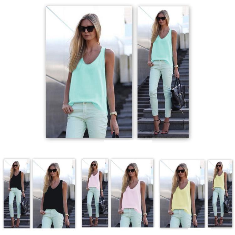 Womens Sleeveless Blouse With Solid Color Design For Casual Summer Wear