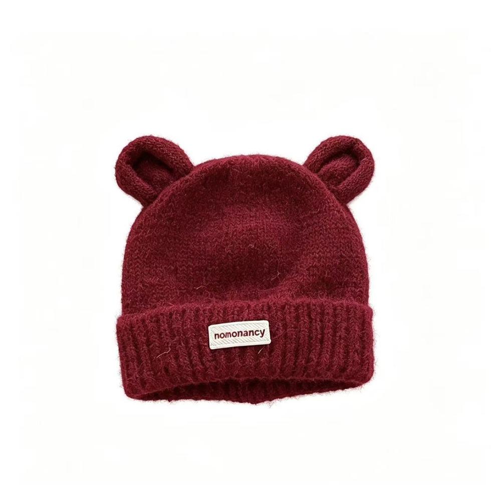 Warm Lining Bear Ear Baby Hat Solid Color Kids Winter Hat Cute Cartoon Baby Cap Winter