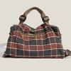 Retro bordeauxrotes Karomuster Handtasche Damen Schulstil Große Kapazität Schulter Rucksack Umwandelbare Tasche Damenmode Mochilas Mujer