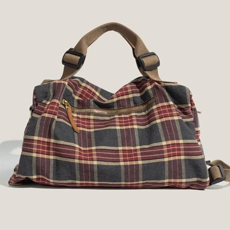 Retro bordeauxrotes Karomuster Handtasche Damen Schulstil Große Kapazität Schulter Rucksack Umwandelbare Tasche Damenmode Mochilas Mujer