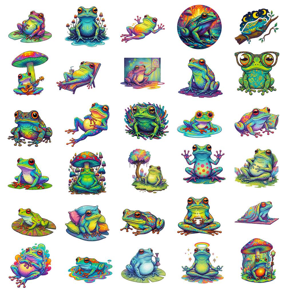 56Pcs Colorful Psychedelic Frog Graffiti Stickers Cute Frogs Cartoon Decal Diy Luggage Phone Guitar Scrapbook Classic Kid Toys