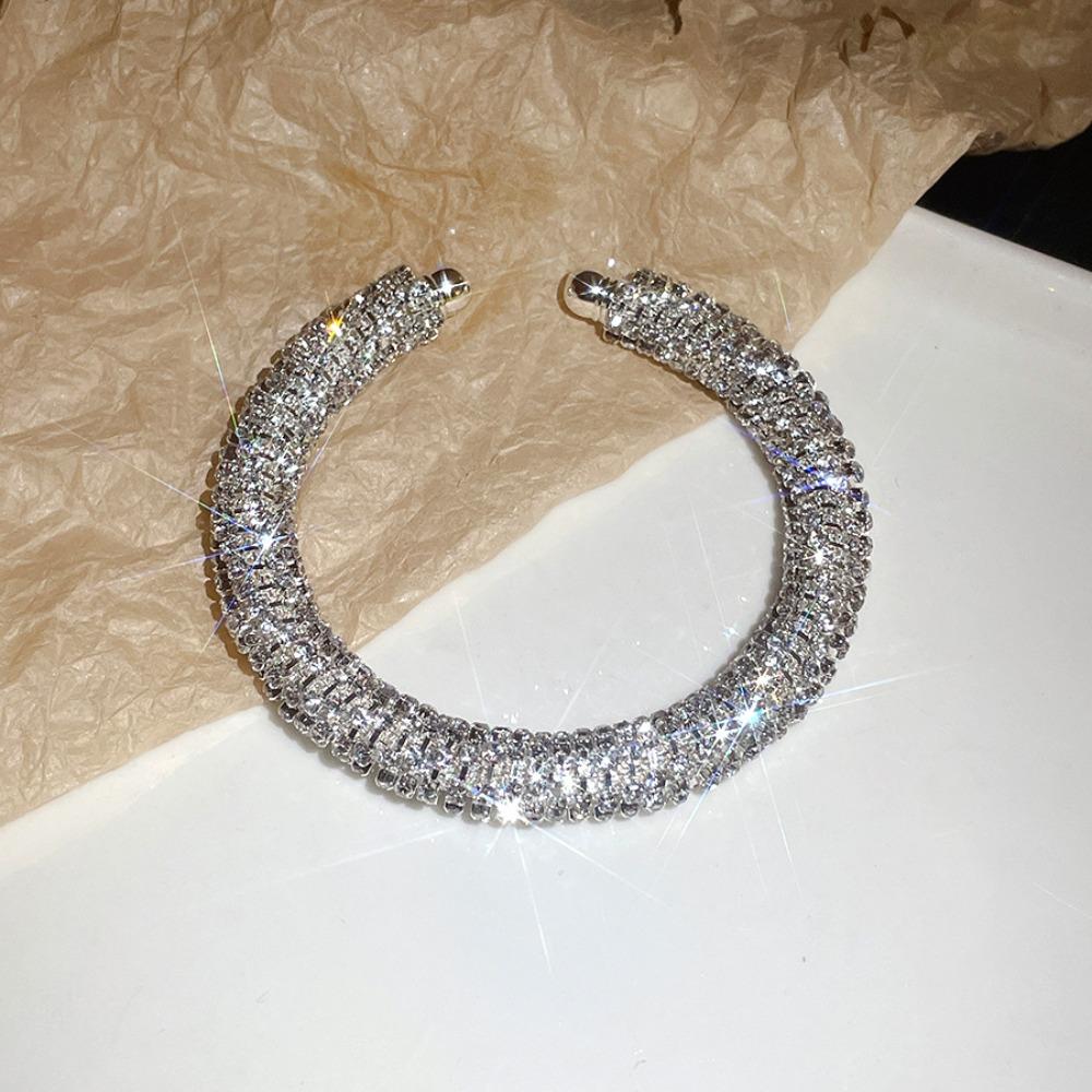Gold Rhinestone Bangle Round Open Bangle Luxury Cuff Bracelet  Gift
