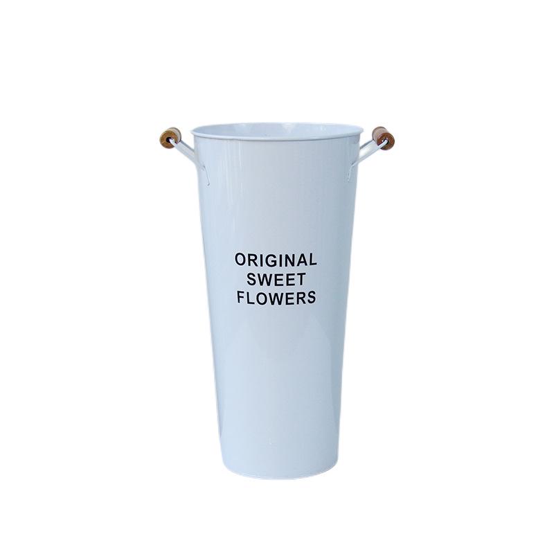White Metal Flower Bucket for Arranging and Decorating - Large Vase for Fresh and Dried Flowers