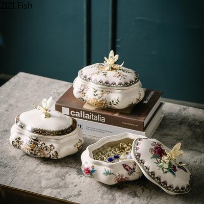 Vintage Ceramic Jewelry Box Creative Girl Room Ring Earrings Necklace Organizer American Home Jewelry Storage Box Ornament Gift