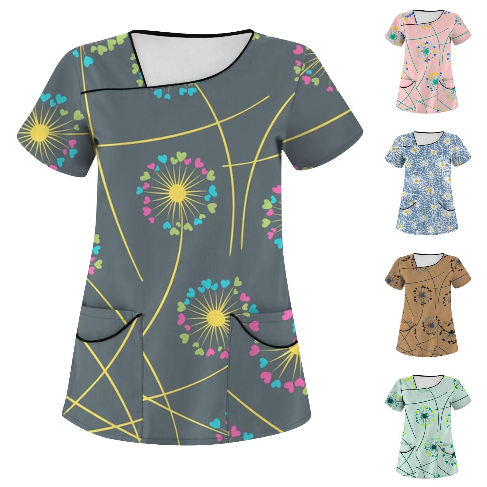 

Женская мода, рабочая одежда с v-образным вырезом в полоску и принтом, с короткими рукавами и карманами, топы, защитная одежда