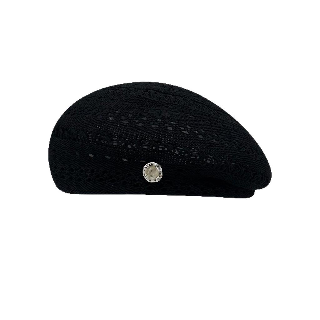 Summer Moss Green Retro Hollow-Out Knitted Beret Women Face-Slimming Trendy Artist Hat Painter Cap Female