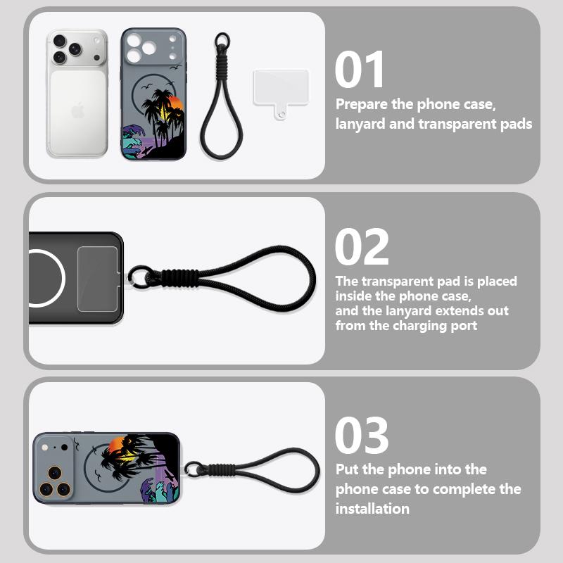 Creative Coconut Sunset Pattern Hand Strap Case For iPhone 17 Pro Max iPhone 16 15 14 13 Pro Max Magnetic For Magsafe Hybrid TPU+PC Matte Cover