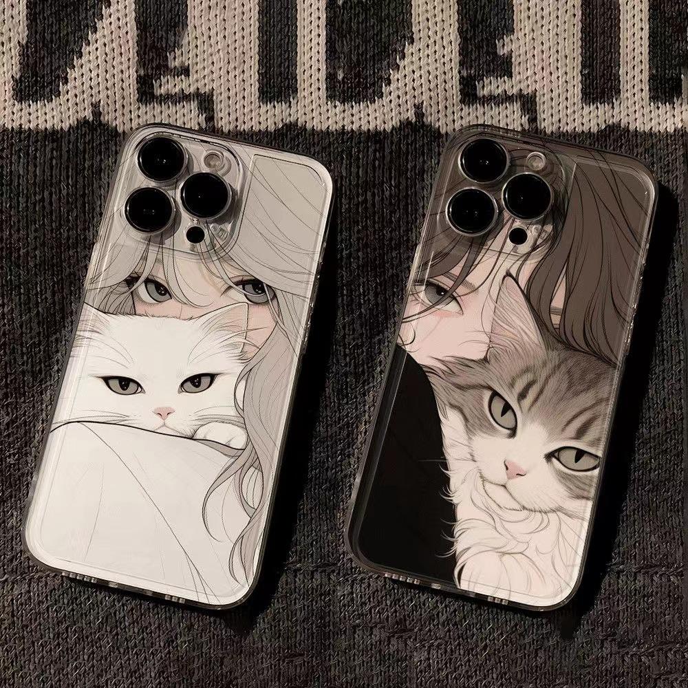 Couple Cat Mobile Phone Case All-inclusive for Apple iPhone15Pro Mobile Phone case/16PRO/14/15/13 XR