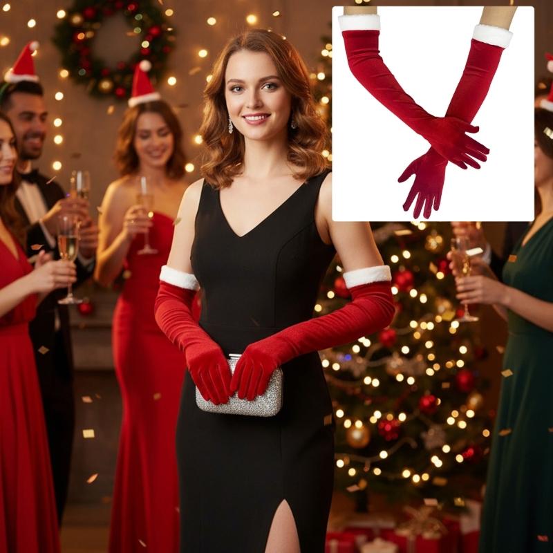 Breathable Holiday Gloves Fashion Red Polyester Christmas Gloves For Family Gatherings And Festive Event