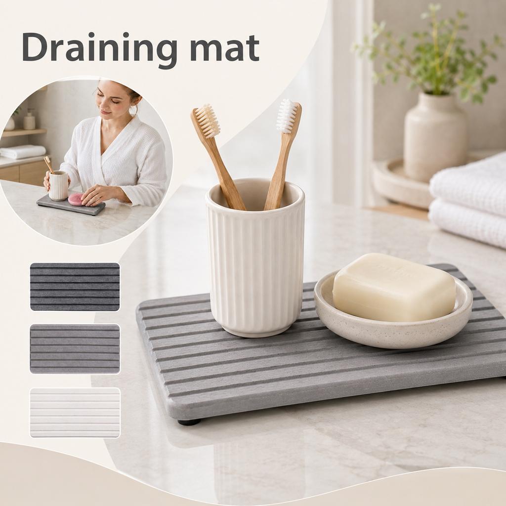 Vassoio Asciugante in Terra di Diatomee con Piedini Antiscivolo 21x10 cm Assorbente Asciugatura Rapida Superficie Piana per Cucina Bagno Uso Domestico