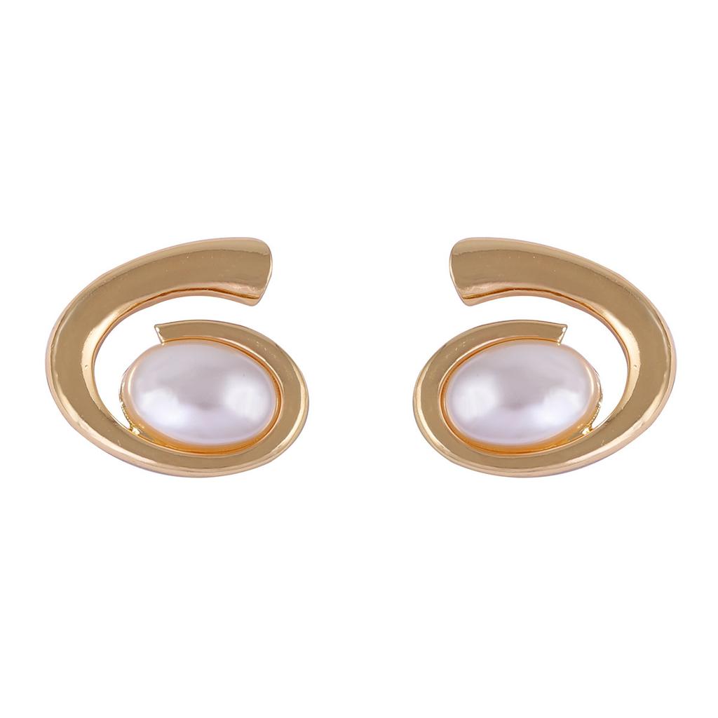 European and American Fashion Trend Alloy Geometric Spiral Imitation Pearl Stud Earrings Retro Personality Exaggerated Design Sense Earrings