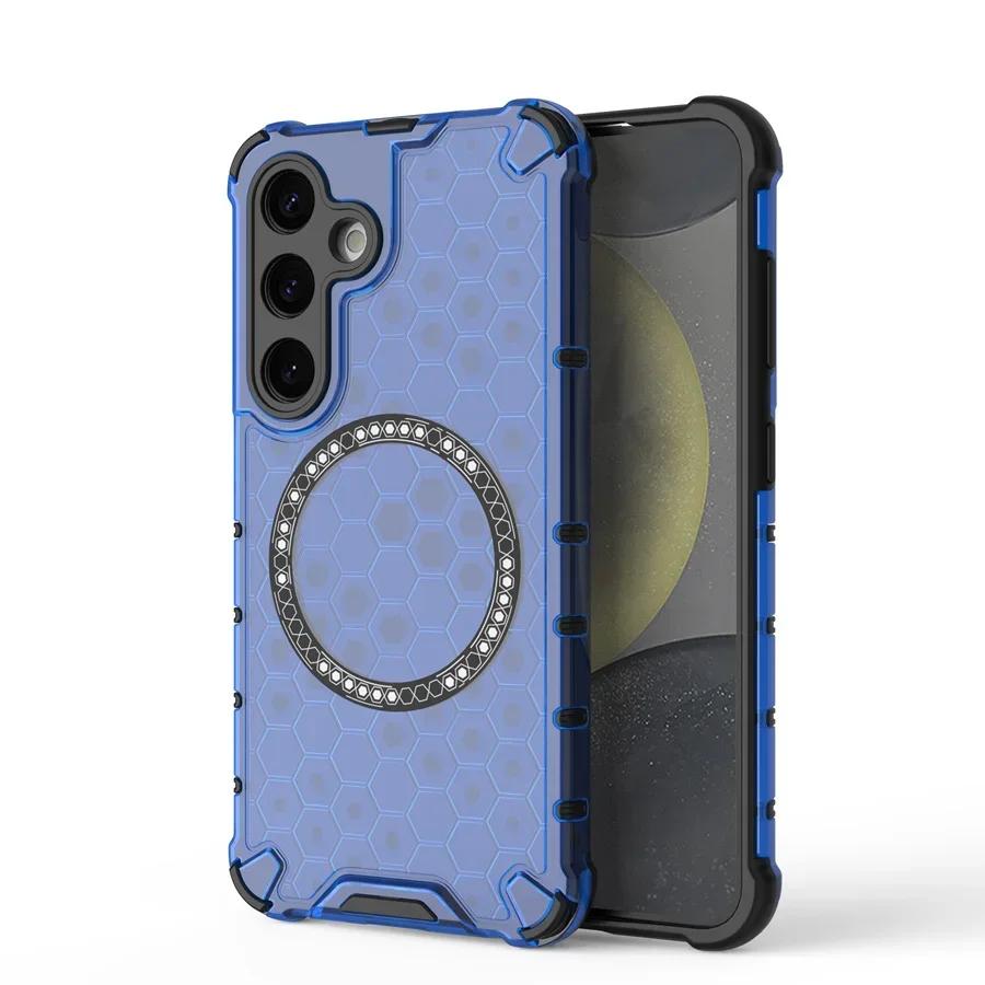 2 in1 Full Shockproof Magsafe Wireless Charging Case For Samsung Galaxy S24 S23 Ultra Plus A35 A55 S23FE Translucent Armor Cover