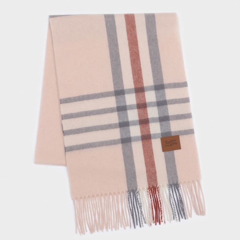 RECLOW 100% Cashmere Line Check Muffler Pink