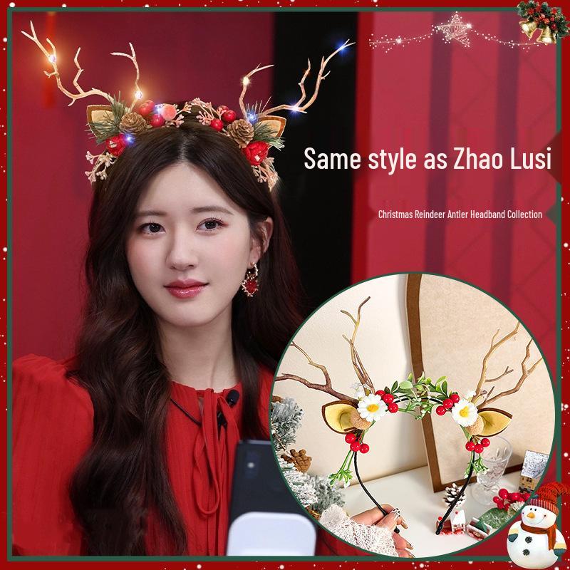 2025 Red Antler Headband Women's Christmas Hair Clip Mori Style Reindeer Hat Accessory