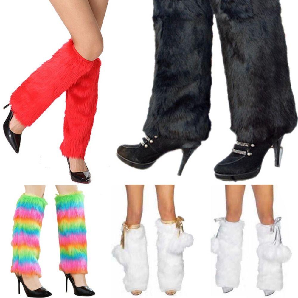 Soft Fluffy Faux Fur Leg Warmers Colorful Thick Knee High Boots Cover Comfortable Elastic Long Fuzzy Foot Covers Halloween Party